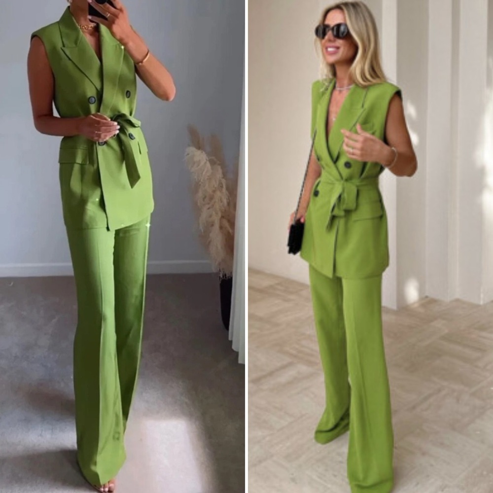 Zara Green Double-Breasted Suit Set